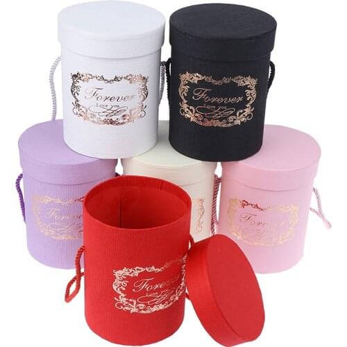 Round Flower Paper Boxes Lid Hug Bucket Florist Gift Packaging Box Gift Candy Bar Boxes Party Wedding Supply 165*120mm