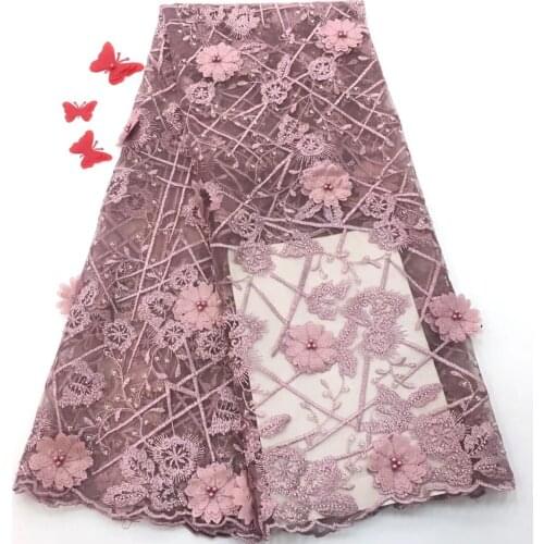 Pink Color Beads Applique Lace Fabric High Quality Latest African Lace 2020 Handmade 3D Lace Fabric For Nigerian Wedding RF30091