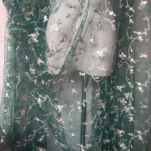 Green net yarn Embroidered Lace fabric,Green Small Flower Skirt Material,Curtain Clothing Handmade DIY Lace Fabric,130x100cm/pcs
