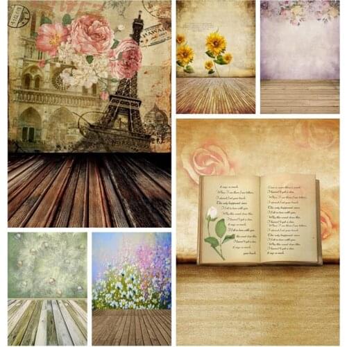 Laeacco Watercolor Flowers Wall Wooden Floor Photography Backdrops Photo Backgrounds Vintage Baby Portrait Photophone Photocall