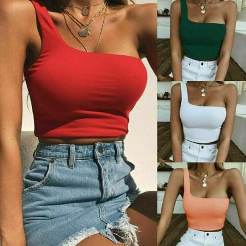 Fashion Women Sexy Cool Single One Shoulder Tank Tops Vest Bare Midriff Sleeveless T-Shirt Summer Beach Crop Top