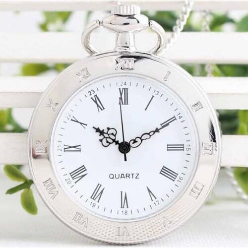 Silver Roman numerals Fashion quartz Good quality steampunk pendant Necklace pocket watches and fob chain gift