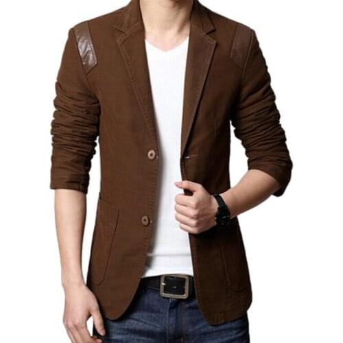 Mens Blazer Pu Leather Patchwork Slim Fit Suits Jacket Men Outwear Men Brand Blazer Plus Size