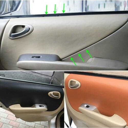 Soft Leather Door Panel Cover For Honda Fit Jazz 2004 2005 2006 2007 Car-styling Door Armrest Panel Cover Sticker Trim w/ Tools