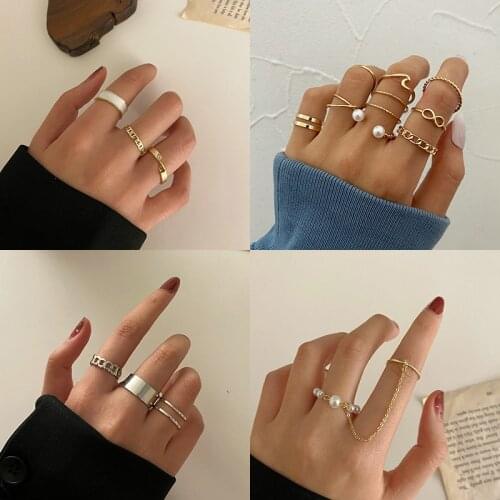 Fashion Geometric Chain Knuckle Ring Set For Women Simple Metal Open Finger Rings Female Trendy Jewelry Gift
