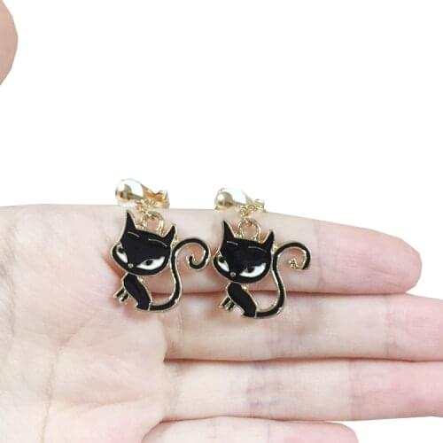 2020 New Black White Cartoon Cute Cat Earring Alloy Clip Earring Cosplay Jewelry Earring For Women Girls Kids