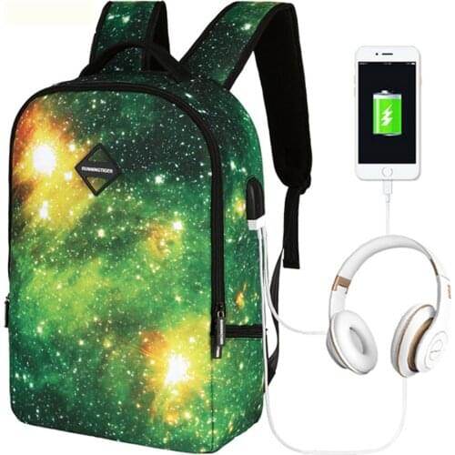 2020 New USB Charging Bag Girl Backpack Travel Business School Bag Starry Sky Computer Bag Green