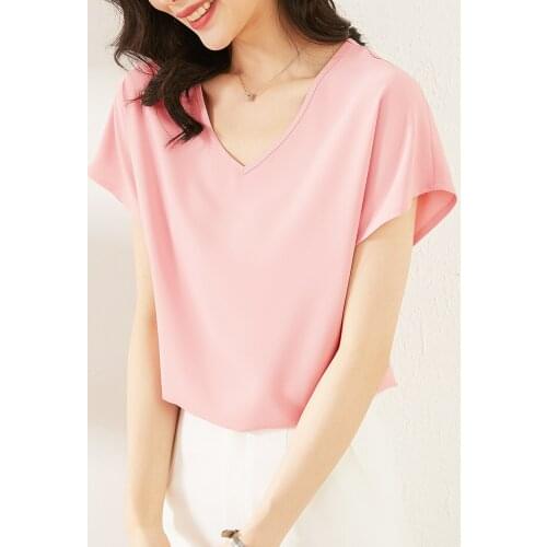 New Summer Womens T-Shirts Short Sleeve V-Neck Bottoming Multi Colors Casual Solid Female Loose Tops Tee