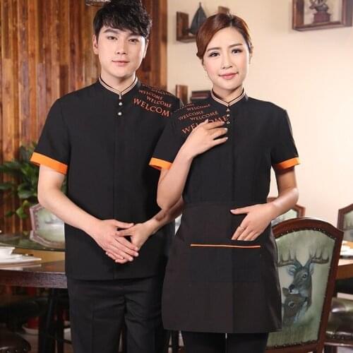 Restaurant Waiter Uniform Women Short Sleeve Cafe Waitress Uniform Hotel Food Service Chef Uniform Coffee Shop Work Wear 90