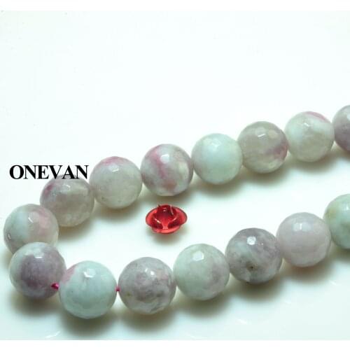 ONEVAN Natural Plum Tourmaline Faceted Beads 8mm 10mm Smooth Round Stone Bracelet Necklace Jewelry Making Diy Gift Design