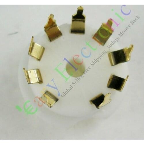 Wholesale and retail 8pc GOLD 9pin PCB Ceramic vacuum tube sockets valve base 12AX7 12AU7 ECC83 ECC82 free shipping