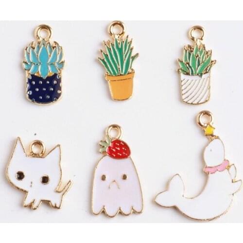 Wholesale 50PCs Enamel Alloy Cute Gold Color Plated Oil Drop Pendants Animal Cat Plant Dolphin DIY Jewelry Findings Pendant