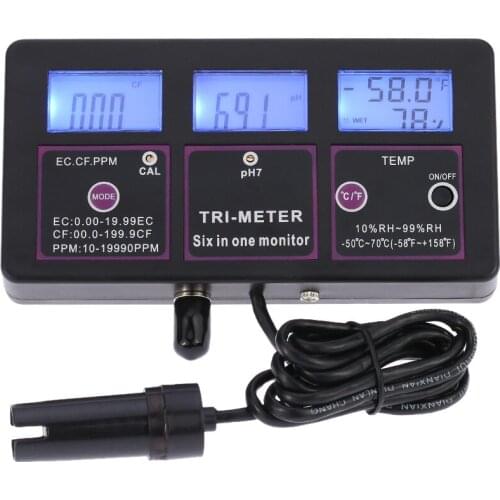 6 in 1 PH Meter Monitor for Test PH / Temperature / EC / CF / RH / TDS Digital Water Quality Multi-parameter Tester 30% off