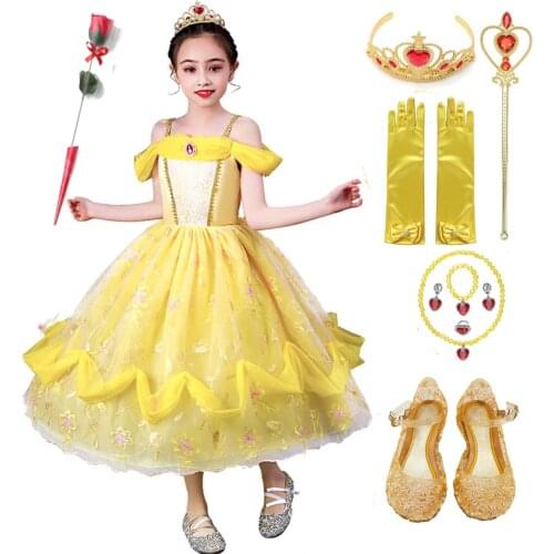 Belle Dress Girl Princess Dresses Kids Summer Cosplay Costume Birthday Halloween Party Children Beauty and the Beast Clothing