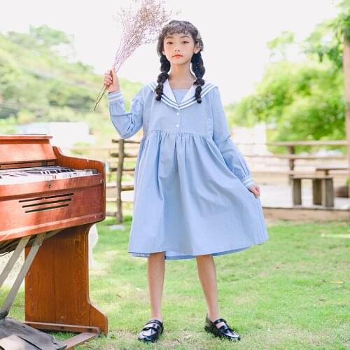 Girls Long-Sleeved Dress Autumn 2020 New Children Clothes Teen Girls College Style Dresses Kids Girls Cotton Casual Dress, #1094