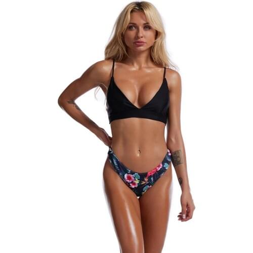 Print Multi Rope US EURO Bikini Lady Beach Style Sexy Chest Pad Wire Free Swimming Suit V Neck Sleeveless Split Swimsuits 2021