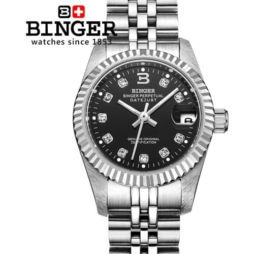 Switzerland Luxury Brand Wristwatches BINGER Diamond Womens watches Automatic Mechanical Couples Watch Waterproof BG-0375-2