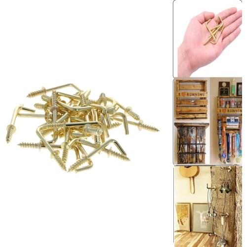 MroMax 30/40/50/100pcs Self-tapping Nail 7-shaped Right Angle Hook Carbon Steel Electroplated Copper Total Length 20/25/32/34mm