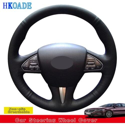 HKOA Hand-made Black Stylish Non-slip Hige Soft Artificial Leather Car Steering Wheel Cover For Infiniti QX50 2015 Q50 2014 2015