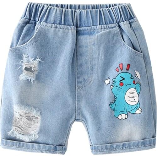 Cute Dinosaur Boys Shorts Summer Kids Denim Pants Beach Casual Trousers Childrens Clothing Jeans