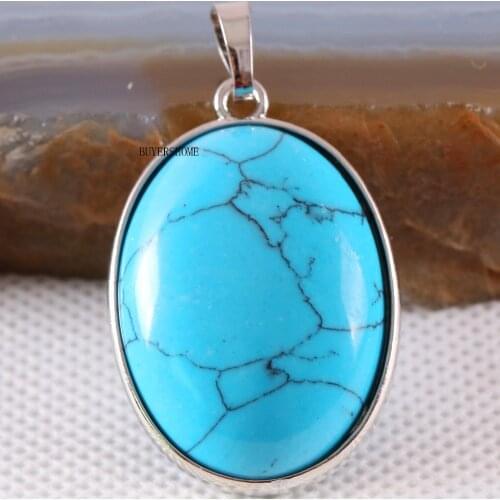 1Pcs Natural Stone Oval CAB Cabochon Bead Blue Howlite Pendant For Necklace K661