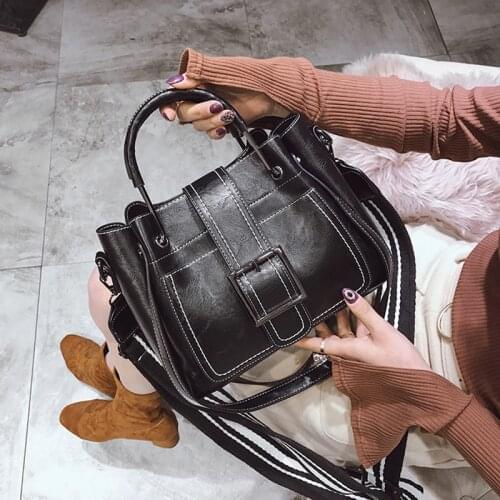 New Handbag Wide Shoulder Strap Hasp Shoulder Bag 2021 Women Retro Leather Messenger Bag Casual Tote Handbag bolsa feminina