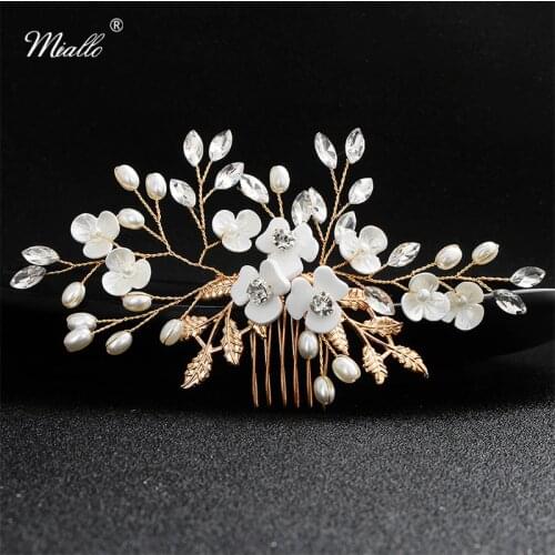 Miallo Newest Small White Flower Gold Color Hair Comb Wedding Hair Accessories Jewelry Crystal Headpieces Bridal Tiaras
