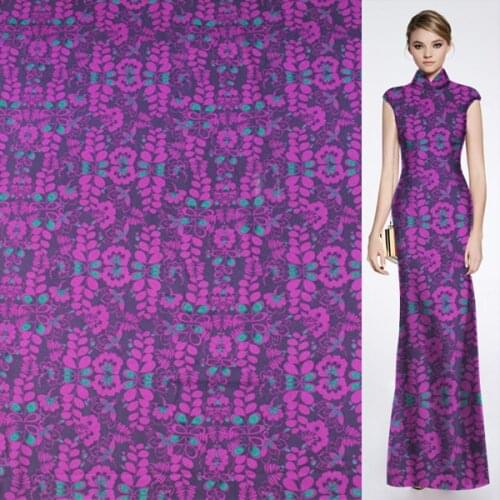 Vintage purple floral print silk blended cotton fabric flower design,SCT398