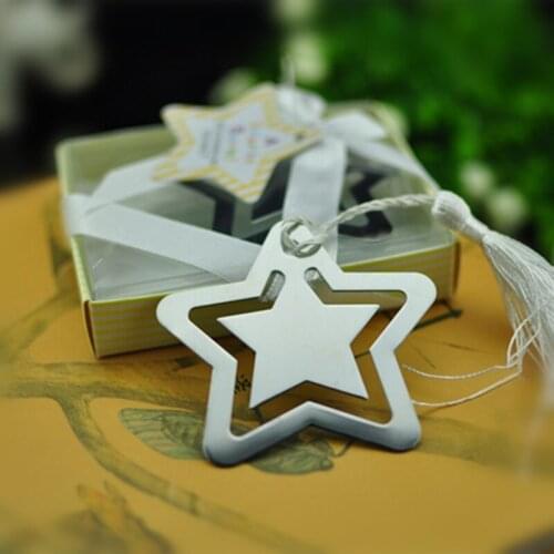 20PCS/lot Stainless Steel cute star Bookmark With Tassels baby shower favors baby shower souvenirs gifts for guests