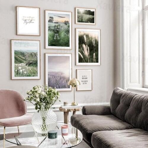 Green Nature Landscape Poster Wall Art Canvas Painting Print Scandinavian Grass Field Meadow Picture Nordic Home Decoration