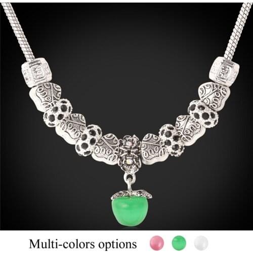 DIY Necklace For Women Tibetan Silver Color Natural Opal European Style Brand Charms Necklace Jewelry N868