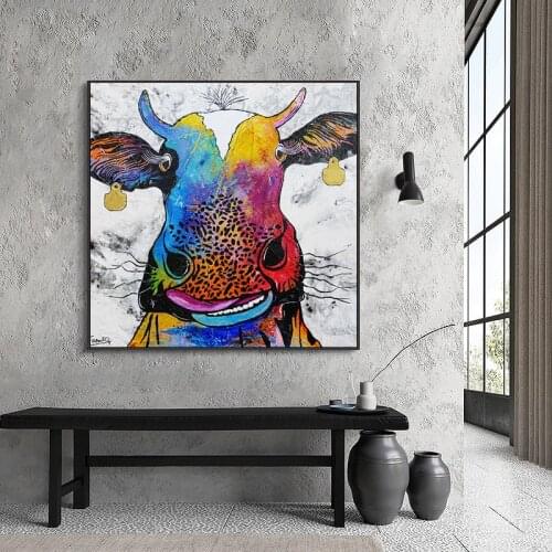 Cartoon Animal Colorful Cow Paintings on Canvas Wall Posters Prints Cuadros Wall Picture for Childrens Room Home Decor Unframed
