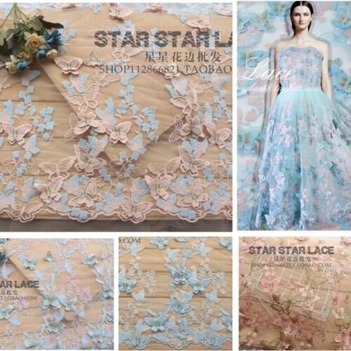 1Meter Luxurious 3D Butterfly Flower Embroidery Lace Fabric Childrens Clothing Wedding Evening Dress Skirt Fashion Mesh Fabric