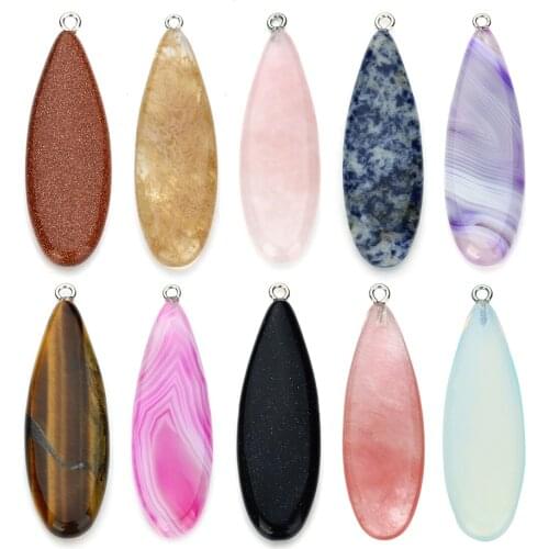 1PC 59X18mm Natural Stone Pendants Water Drop Green Pink Green Charms Pendant fit Necklaces Jewelry Making