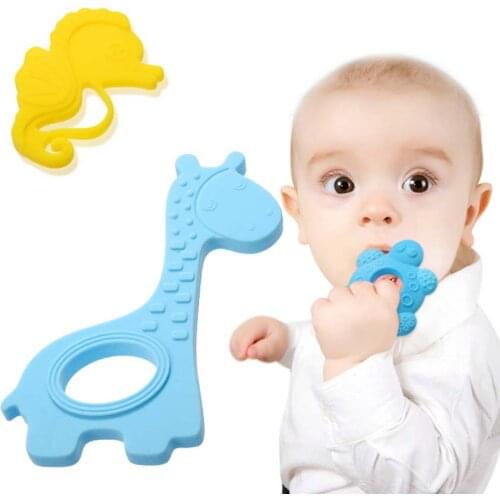 1 Pcs Cute Elephant Giraffe Training Teether Food Grade Silicone Baby Teether Pacifier Clips Baby Teether Chew Toy