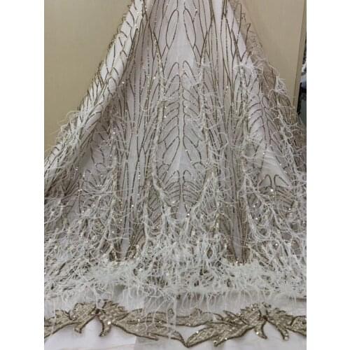 3d feather embroidered tulle lace fabric ZH-11296 with sequins super quality french net lace fabric