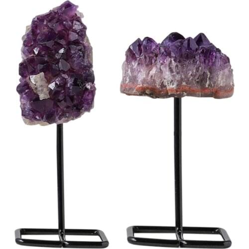 Amethyst Healing Crystals Stone On Metal Stand Home Handmade Natural Amethys Small Ornament Unique Lucky Degassing