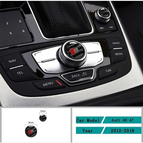 Carbon Fiber Car Accessories Interior Central Control Multimedia Knob Decals Cover Trim Stickers For Audi A6 A7 2012-2018