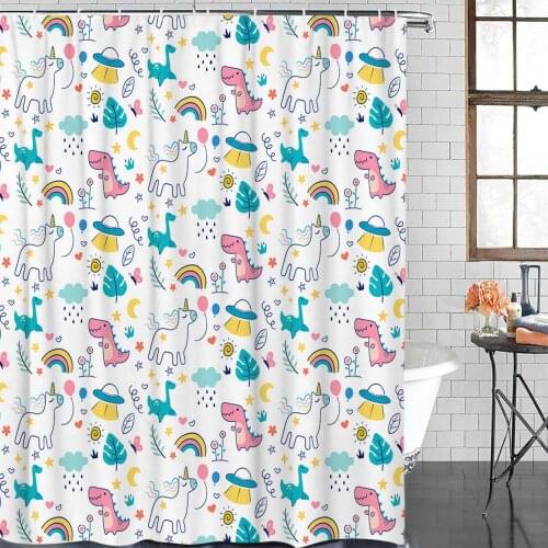 Dinosaur Rainbow Cartoon Shower Curtain Polyester Fabric Bathroom Home Decor Waterproof Shower Curtains with Hooks