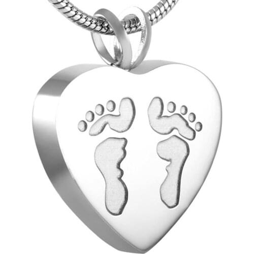 K8006 Heart Engraved Footprint Cremation Jewelry for Ashes Pendant Stainless Steel Holder Urns Keepsake Memorial Necklace