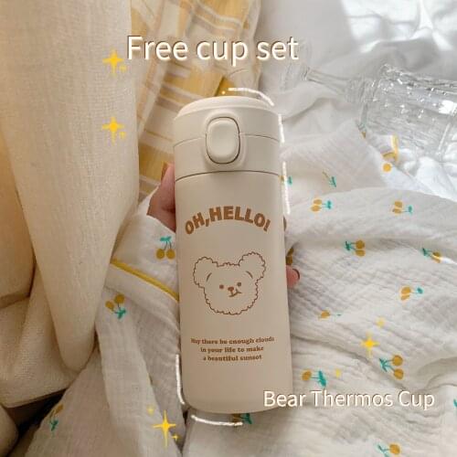 Korean Kawaii Bear Vacuum Flask Girl Heart Cute Simple Bear Water Bottle Water Cup Creative Outdoor Portable Vacuum Flask