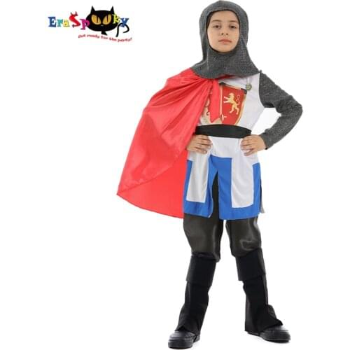 Eraspooky Medieval Roman Crusaders Costume Boy European Warrior Knight Cosplay Cloak Kids Halloween Party Historical Fancy Dress