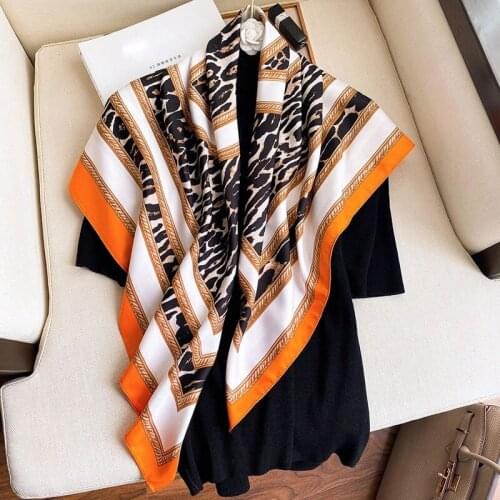 Square Silk Scarf for Women Kerchief Female TWILL Head Scarves Shwal Wrap Bandana Suit Spring Summer 90*90cm Big Hijab Foulard