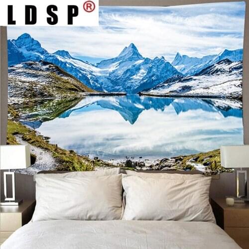 LDSP Beautiful Snow Mountain Forest Landscape Tapestry Polyester Psychedelic Wall Art hanging Hippie Bedroom Living Home Decor