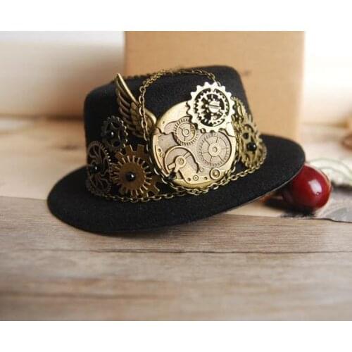 Handmade Gothic Mini Steampunk Victorian Top Hat and Gears Cogs Chains Hats Hair Clip Costume Accessory For Men Women