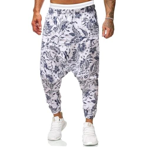 2021 Summer Men Vintage Print Harem Pants Mens Hip-hop Wide Leg Pants Male Casual Cross Pants M-3XL