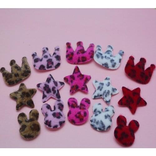 Sew on 50 pcs/lot Mink fur leopard star ,crown and rabbit Padded Patches Appliques For Clothes Sewing Supplies Decoration
