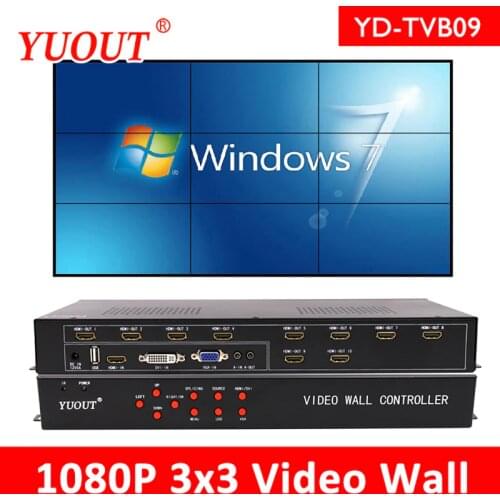 YUOUT YD-TVB09 2x4 HDMI Video Wall Controller 3x3 HDMI+VGA+DVI+USB LED/LCD Support 180 Degree Rotation Splicing Processor 3x3