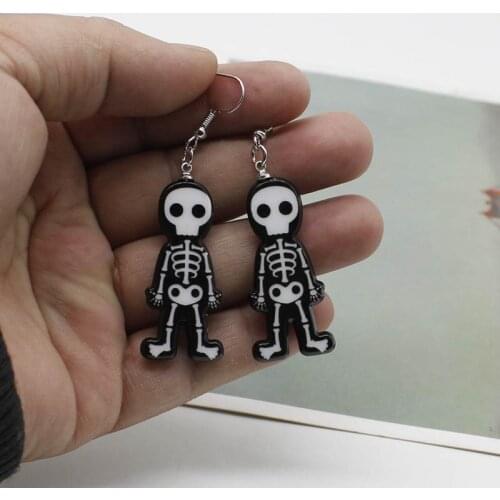 New Halloween Funny Skeleton Ghost Witch Long Acrylic Pendant Earrings Cute Face Scary Dark Punk Jewelry Christmas Gift