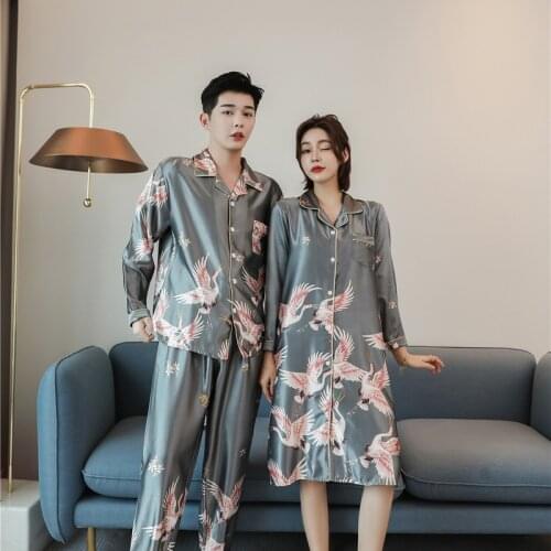 Chinese Style Couple Sleepwear Men Full Sleeve 2PCS Sleep Suit M-4XL Loose Pajama Spring Autumn Nightwear Women Casual Nightgown
